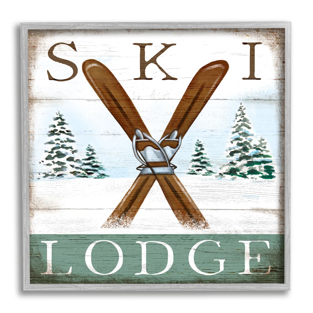 Stupell Industries Ski Lodge Rustic Cabin Sign Snowy Tree Forest Framed Wall Art